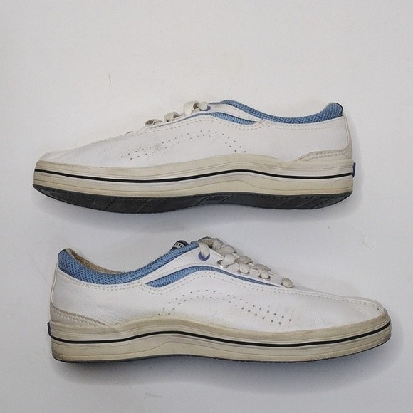 Keds White & Blue Leather Oxford Sneakers US 7.5 Lace Up Low Top Streetwear - Picture 4 of 6